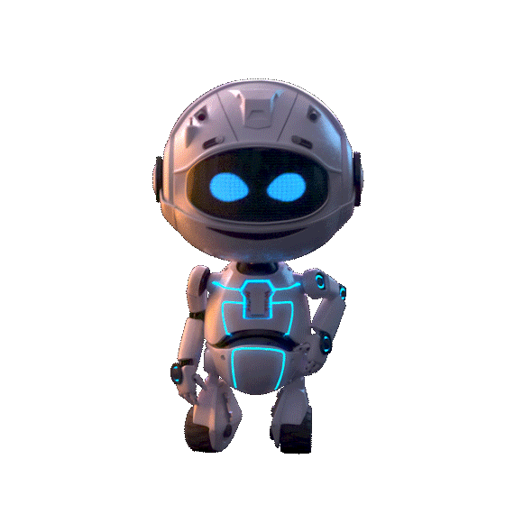 Dark gray robot icon with red eyes and red B letter on chest